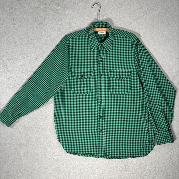 Vintage LL Bean Flannel Shirt Men’s Size L Allagash Green Black Gingham Plaid - Picture 1 of 14